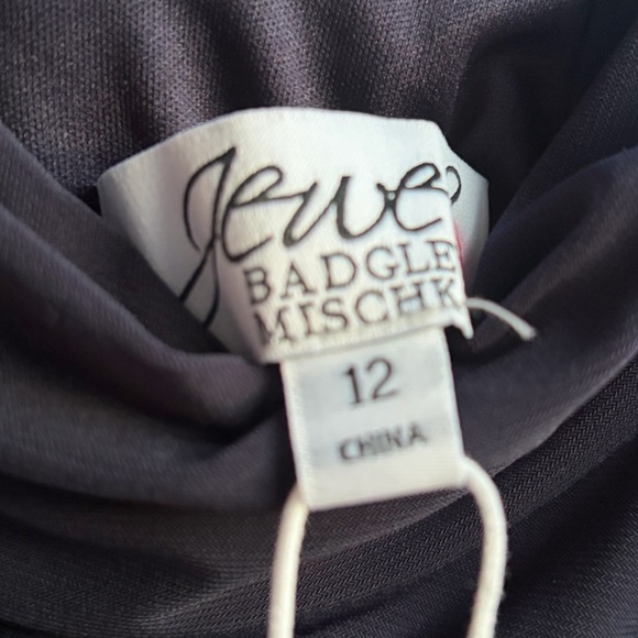 🆕Jewel Badgley Mischka Navy Ruched Sleeveless Midi Dress Size 12 Elegant Stretch - Picture 12 of 15